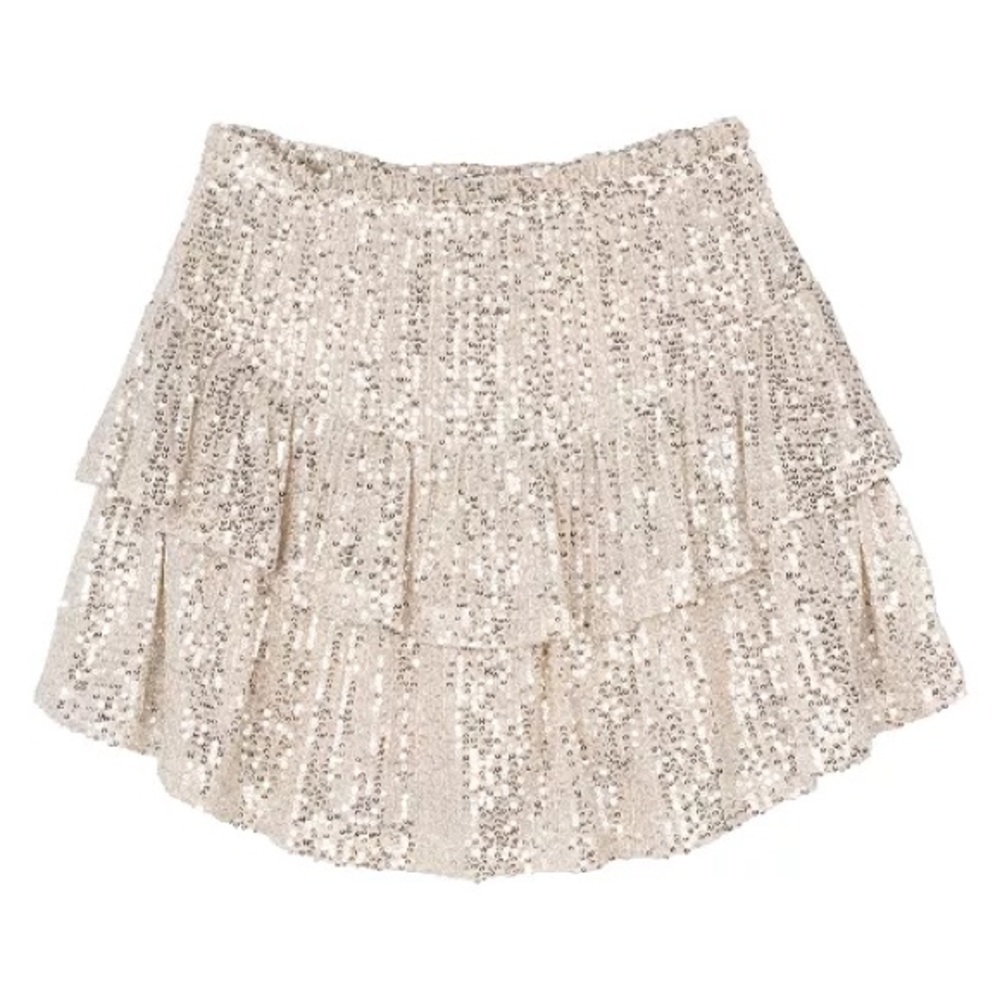 Stella 88 Big Girls’ Sequin Champagne Mesh Tiered Skirt